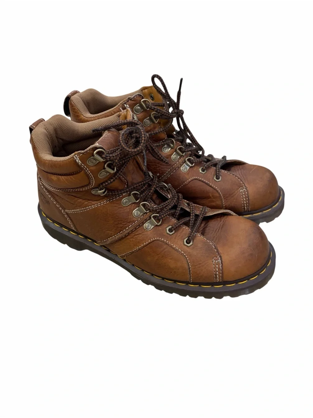 Dr Martens Fynn Chunky Lace Up Boots Mens 12 Brown Leather Ankle Boots